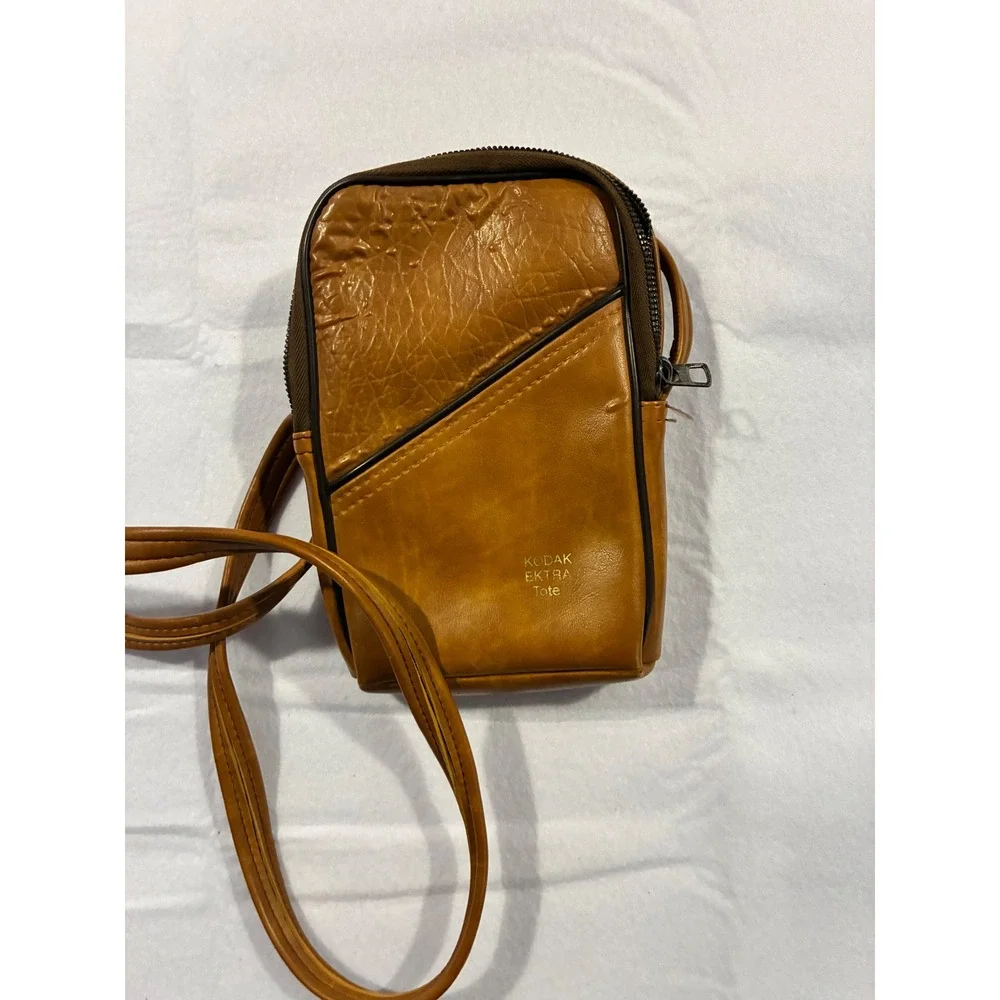 Vintage Kodak Ektra Tote Camera Bag Tan Faux Leather Crossbody Small Tech Pouch